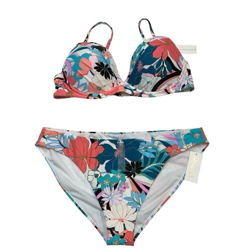 Raisins Bikini Tropical Floral High Cut Underwireโ Swimsuit Size XL Vacation